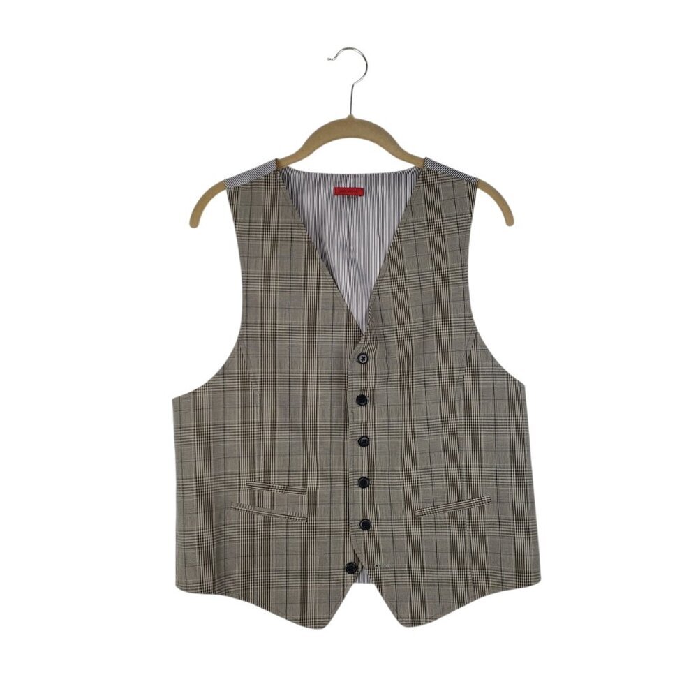 John Varvatos USA Serge Waistcoat Gray Glen Plaid Stripe Vest Mens Medium